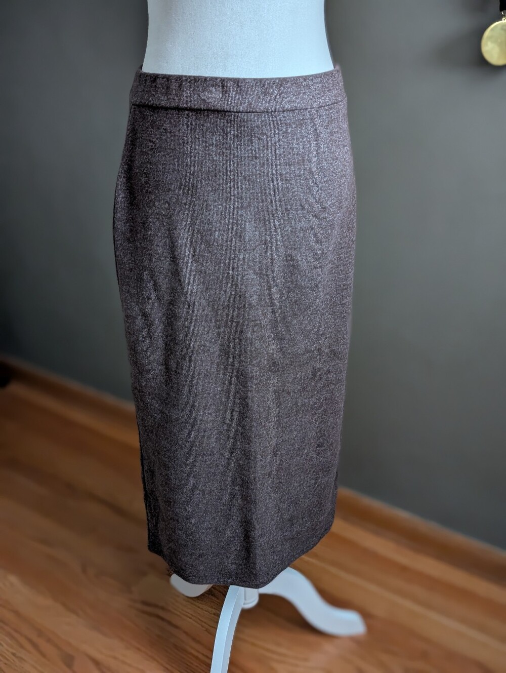 Old Navy Brown Heather Knit Midi Pencil Skirt Medium Elastic Waist Stretch Fall